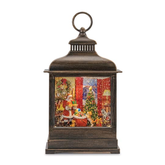 11" LED Snow Globe Lantern with Santa & Puppy Scene